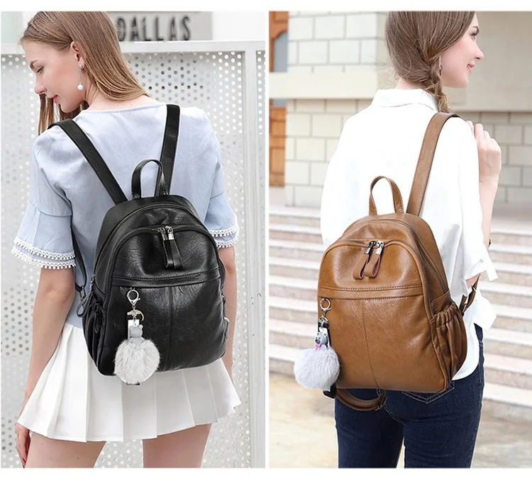 High Quality Leather Women Backpack Fashion School Bags For Teenager Girls Vintage Female Travel Single Shoulder Backpacks C1306