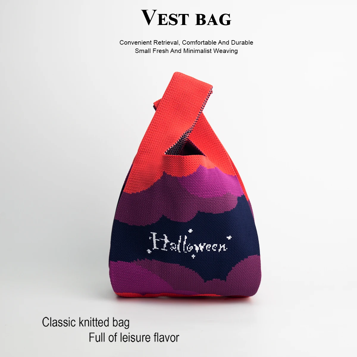 Mysterious Halloween-Themed Knitted Tote Bag, Perfect for Halloween Use, Creates a Festive Atmosphere, a Perfect Halloween Gift for Children, Breathable, Soft, Foldable, Meets Daily Storage Needs, Can Hold Phones, Keys, Candies, Snacks, Durable and Usable in All Seasons