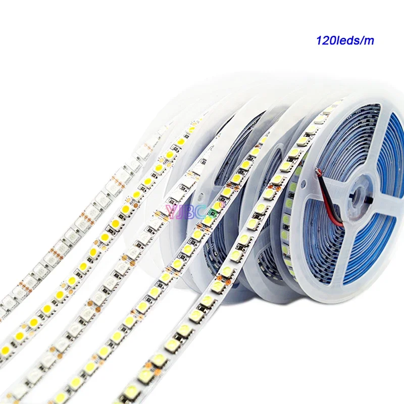 

12V DC 5M White/Warm White/Red/Green/Blue/RGB/CCT Flexible LED Strip 120LEDs/m Light Bar 60LEDs/m 5050 SMD Lamp tape IP20/IP65