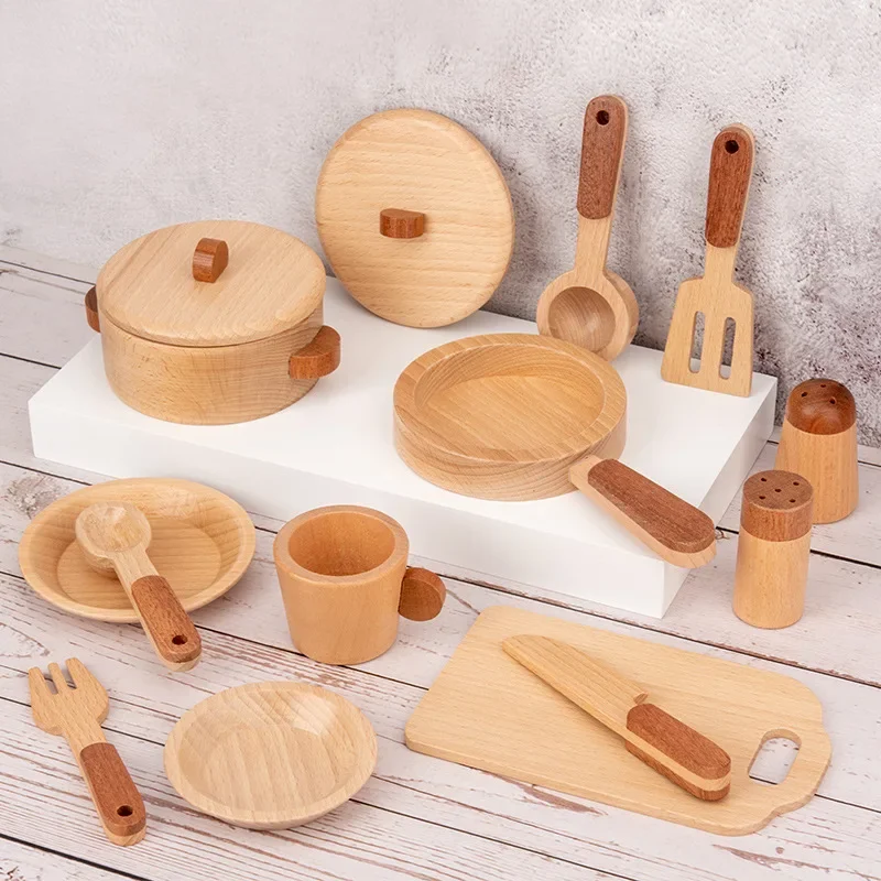 Children's Natural Wood Color Preschool Toys Fruits And Vegetables Simulation Play House Kitchenware Cognitive Wooden Toys