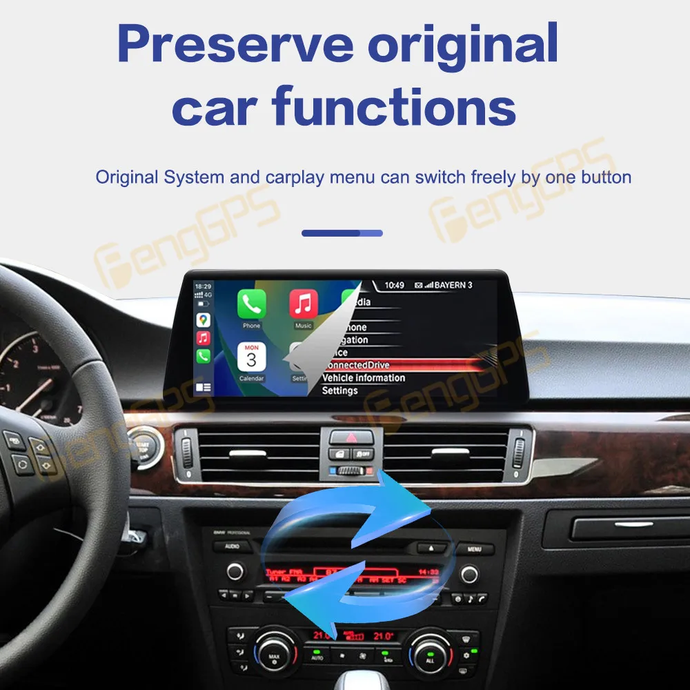 Drahtloses Carplay-Linux-System mit Y-Röhre für BMW 3er E90 E91 E92 E93 M3 2005–2013 Autoradio