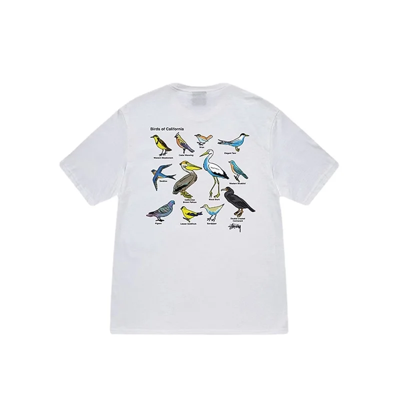 24 Creative Bird Print Round Neck Cotton Short Sleeve T-Shirt High Quality Fashion Explosive Trendy Unisex Harajuku