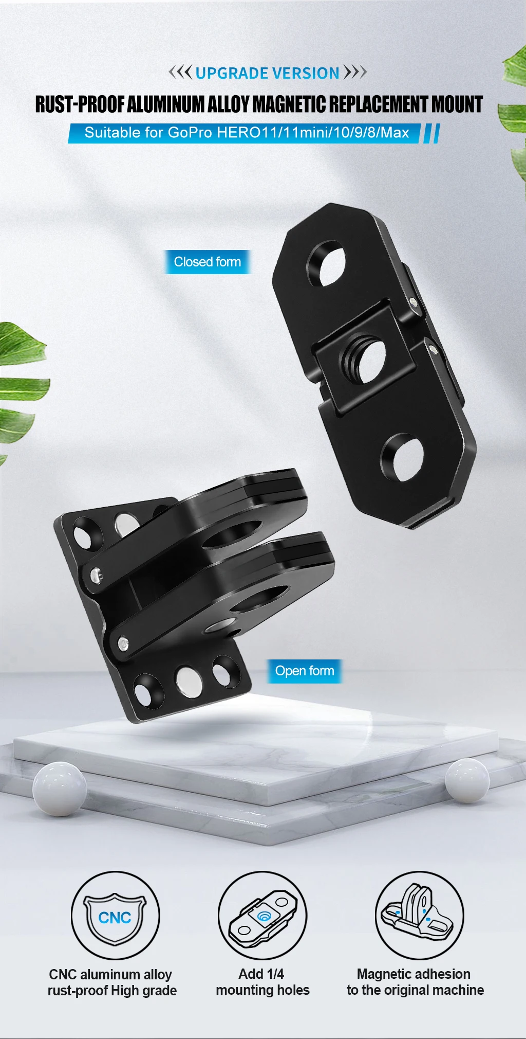 Stativ Mount Adapter Faltbare Magnetische Einbeinstativ Stick Basis 1/4 "Loch Aluminium Legierung für Insta350 DJI GoPro Action Kamera Käfig Rig – Detail 3