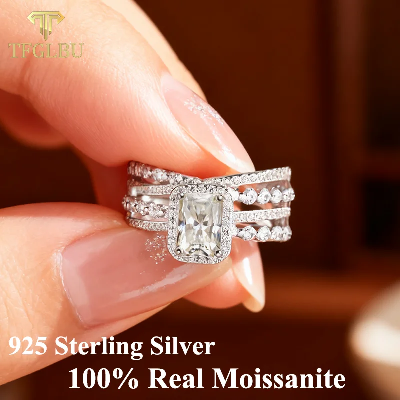 

TFGLBU, роскошное женское кольцо из стерлингового серебра 925 пробы со звездами DVVS1, классическое кольцо с муассанитом квадратной огранки, обручальное свадебное ювелирное украшение