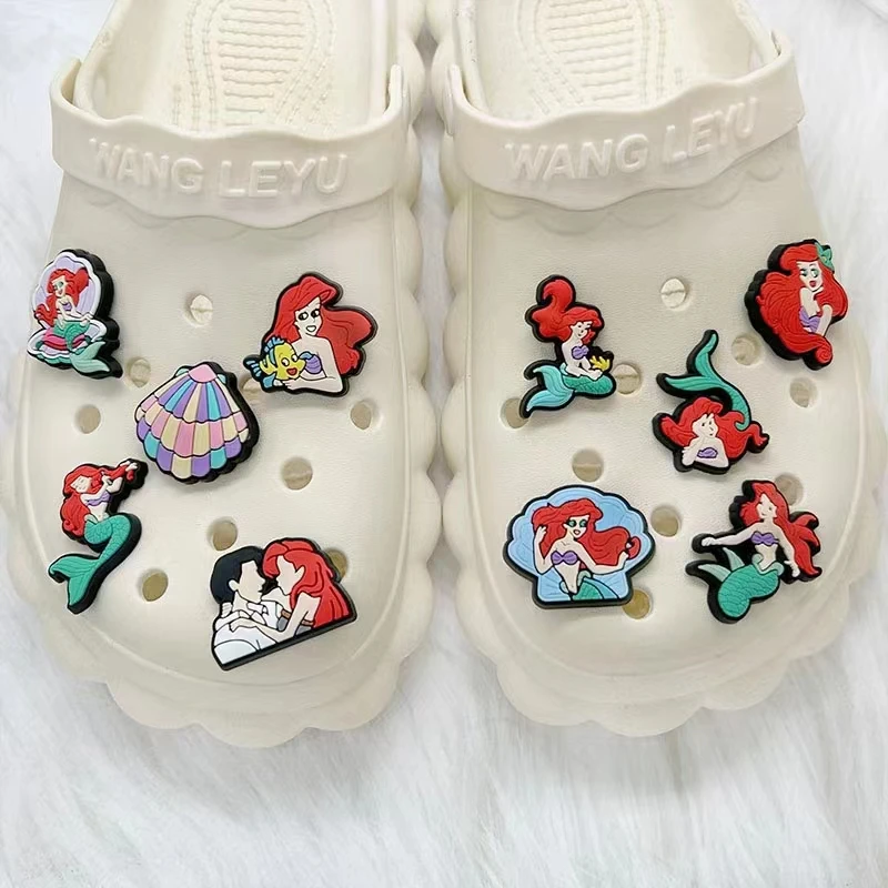 8-27pcs/set Disney Mermaid Princess series for Cartoon Shoe Charms Accessories Fit Shoes/Wristbands Classic Clog Kids Gifts