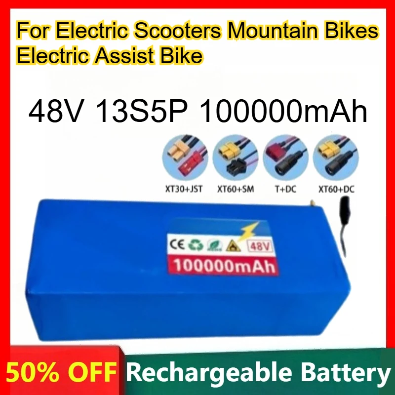 18650 Lithium Battery Pack 48V 13S5P 100000mAh for Electric Scooters Mountain Bikes Electric Assist Bike Rechargeable Batteries