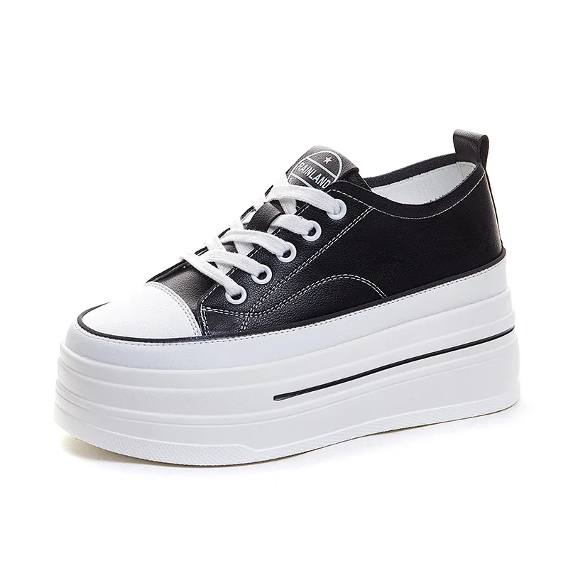 

8 см из натуральной кожи, вулканизированные летние высокие брендовые удобные весенне-осенние туфли на вулканизированной платформе, женские массивные кроссовки, лоферы