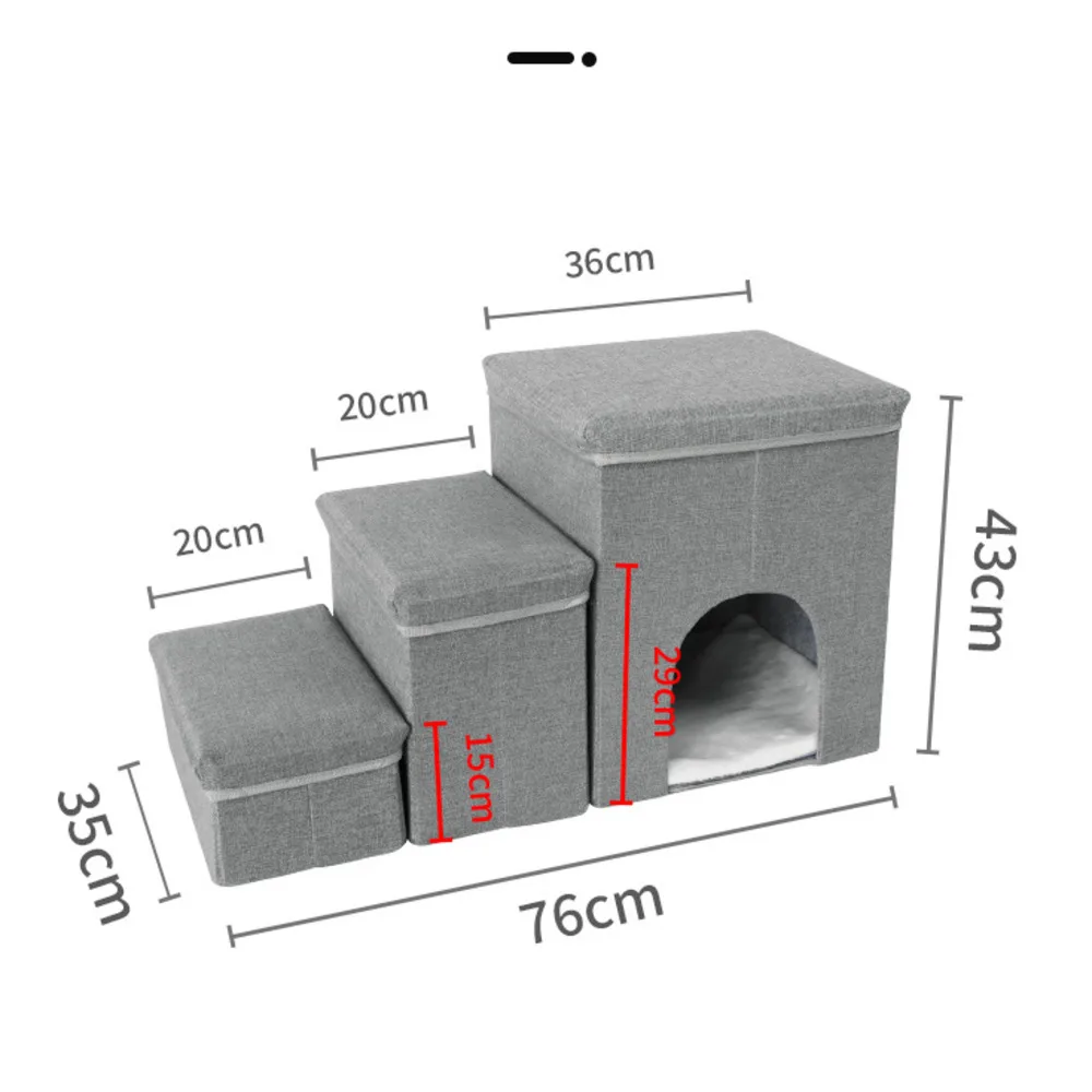 Folding Pet Stairs With Storage Box Non-Slip Pads High Beds Dog Puppy Ramp Ladder 3Steps Stairs For Indoor/Outdoor Pet Supplies