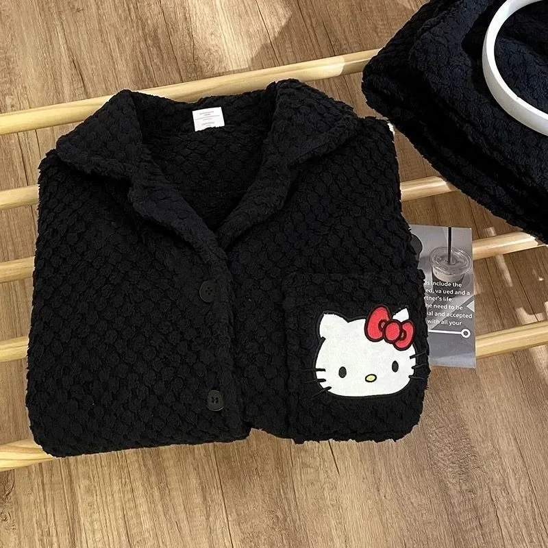 Sanrio Cartoon Hello Kitty Pajamas Female Flannel autumn Winter The New Plus Thicken Velvet Sweet Keep Warm Pajamas leisure wear