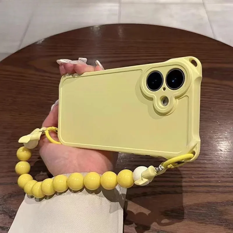 

For Honor 200 100 90 Lite 80 70 60 50 Pro Case With Yellow Bead Chain Four Lanyard Hole Anti-fall Back Cover