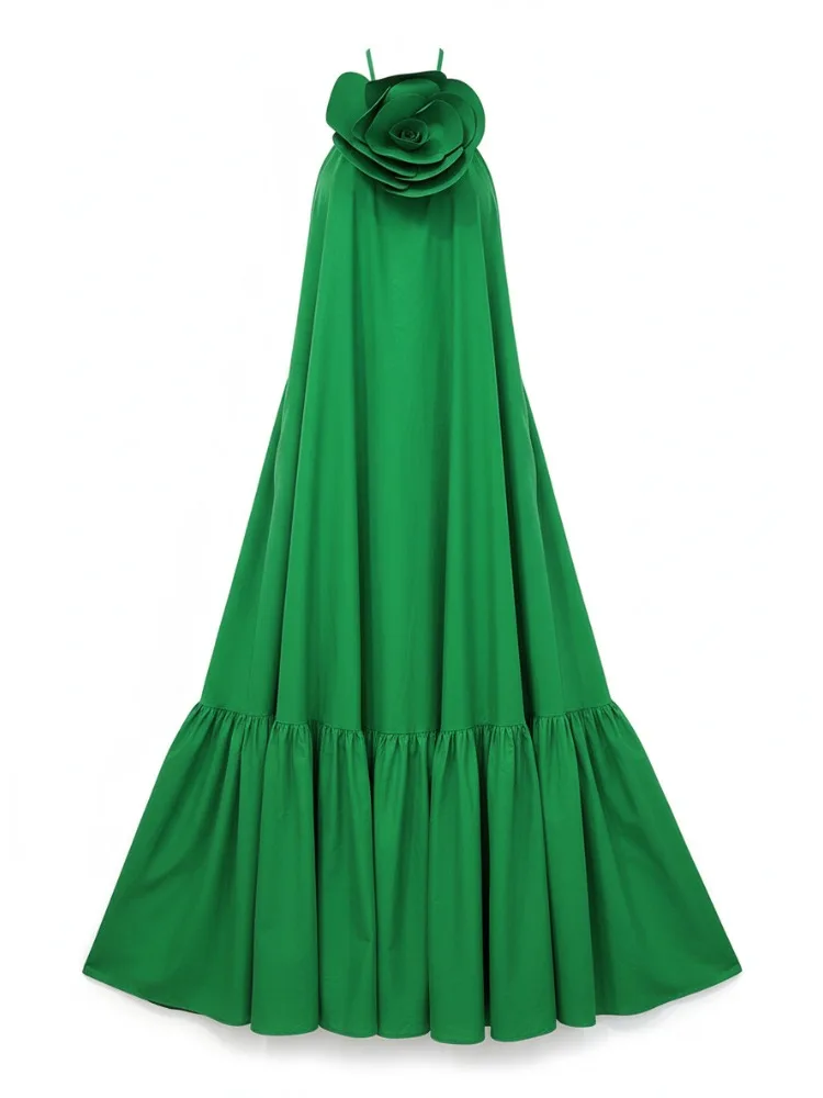 Onecozyday Women's Summer Sexy Backless Spaghetti Strap Dress 3D Floral Split-joint A-line Pleated Maxi Dress Casual Party Dress