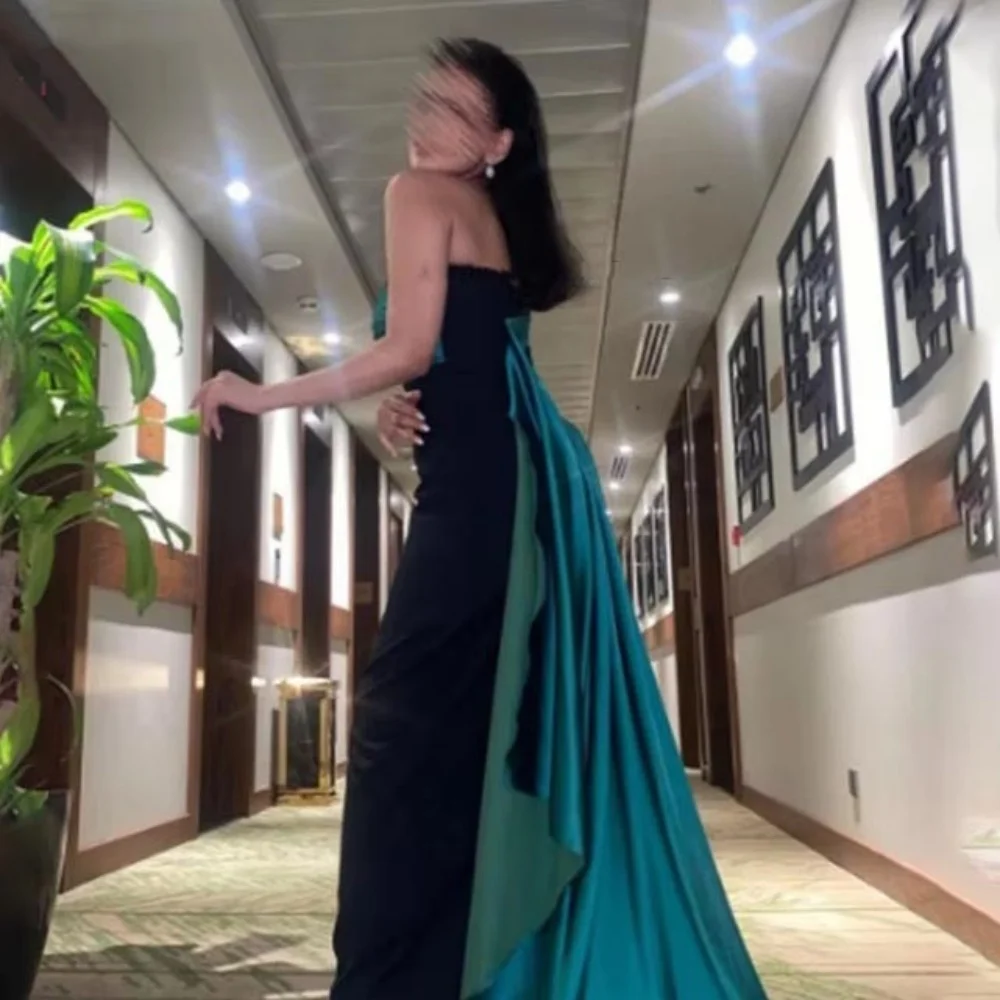 تخصيص رائعة Ruched المرأة فستان حفلة موسيقية مثير بلا أكمام الساحرة حورية البحر الطابق طول فستان الحفلات المرأة الساتان ثوب مسائي