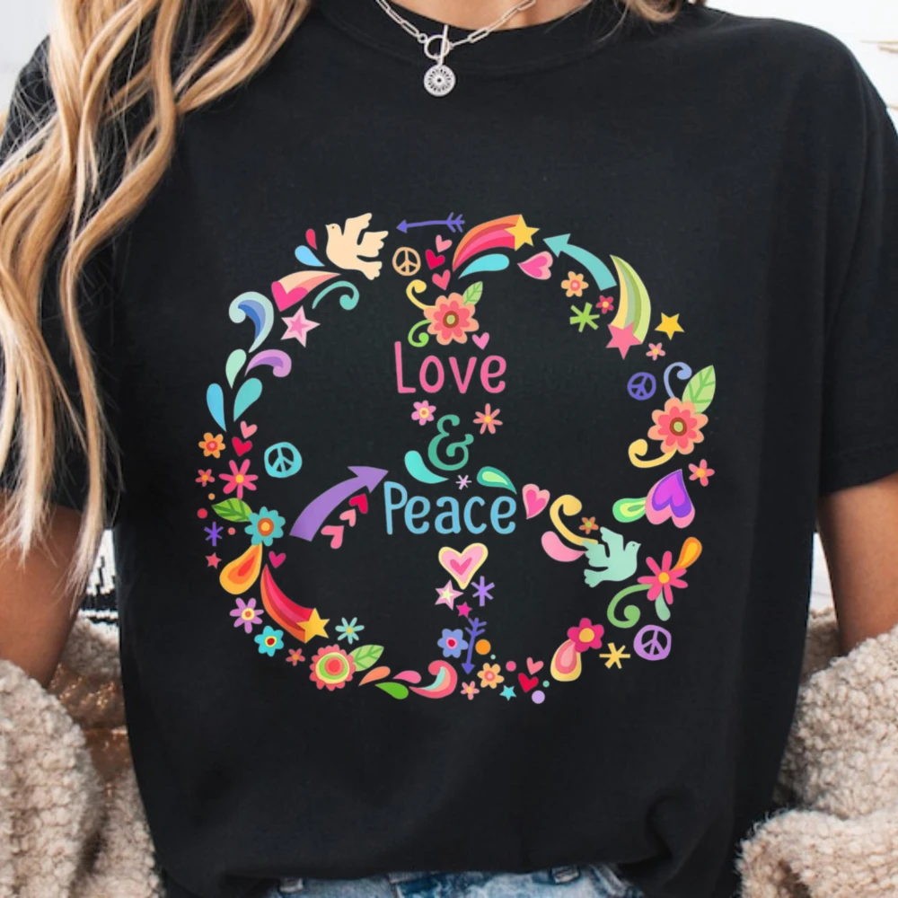 Hippie Costume Love And Peace 60s 70s Tie Die Unisex T-Shirt Love & Peace Unisex Cotton Tee Boho Equality Peace Lover Casual Top