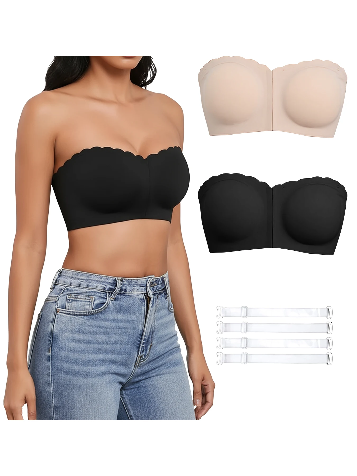 2-Piece Women Underwear Bra Wireless Strapless, Gather Supportive, Fashionable Backless Design, Breathable, Comfortable, S-XL,