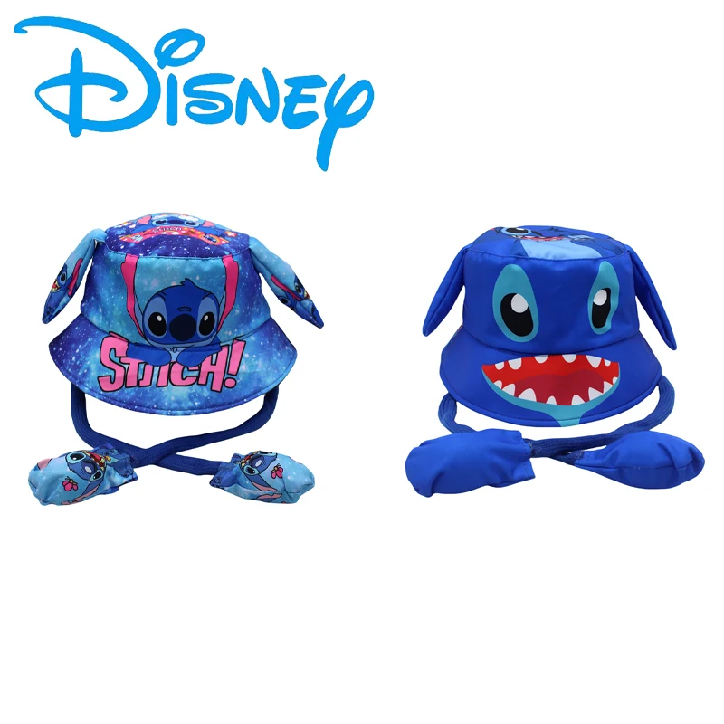 Stitch Fischerhut Disney Polyester-Beckenhut Sonnenschutz Niedliche pneumatische Ohren Anime-Zubehör Junge Mädchen Cartoon Kinder Geschenke