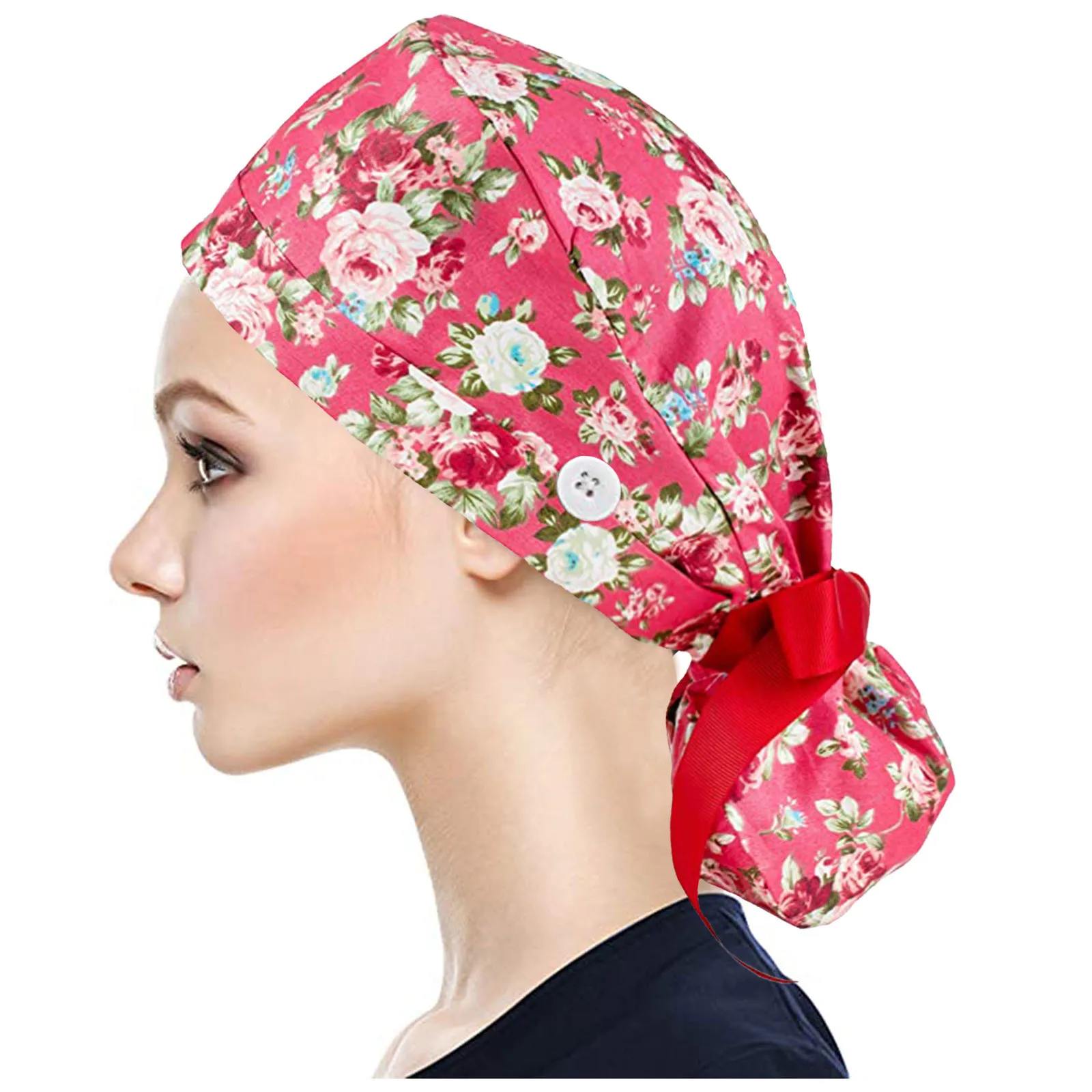 Bonnet d'allaitement réglable pour femme, bonnet de travail de beauté, bonnet d'infirmière à cheveux longs, bonnet de gIslande pour animalerie avec boutons, chapeau bouffant avec bandeau anti-transpiration