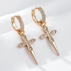 Wbmqda Removable Cross Pendant Hoop Earrings For Women 585 Rose Gold Color With White Natural Zircon Personalized Jewelry Gifts