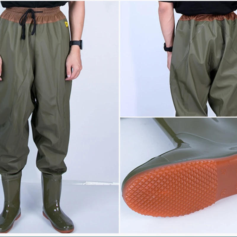 Thickened One-piece Half Body Fishing and Wading Pants Waterproof Fishing Clothes PVC Knitted