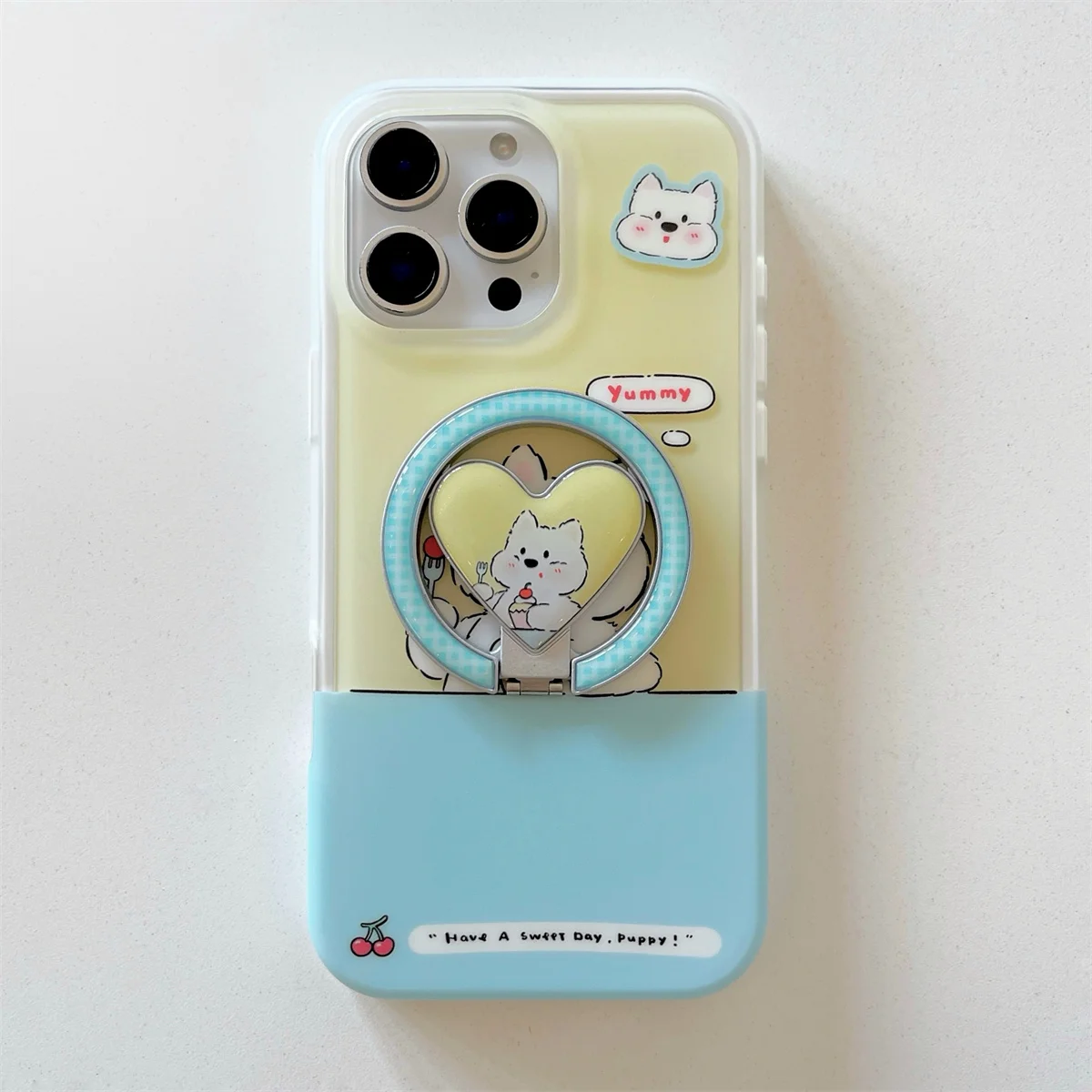 Coreano bonito dos desenhos animados filhote de cachorro magnético caso de telefone para iphone 16 pro 15 14 pro max capa com amor suporte para casos magsafe