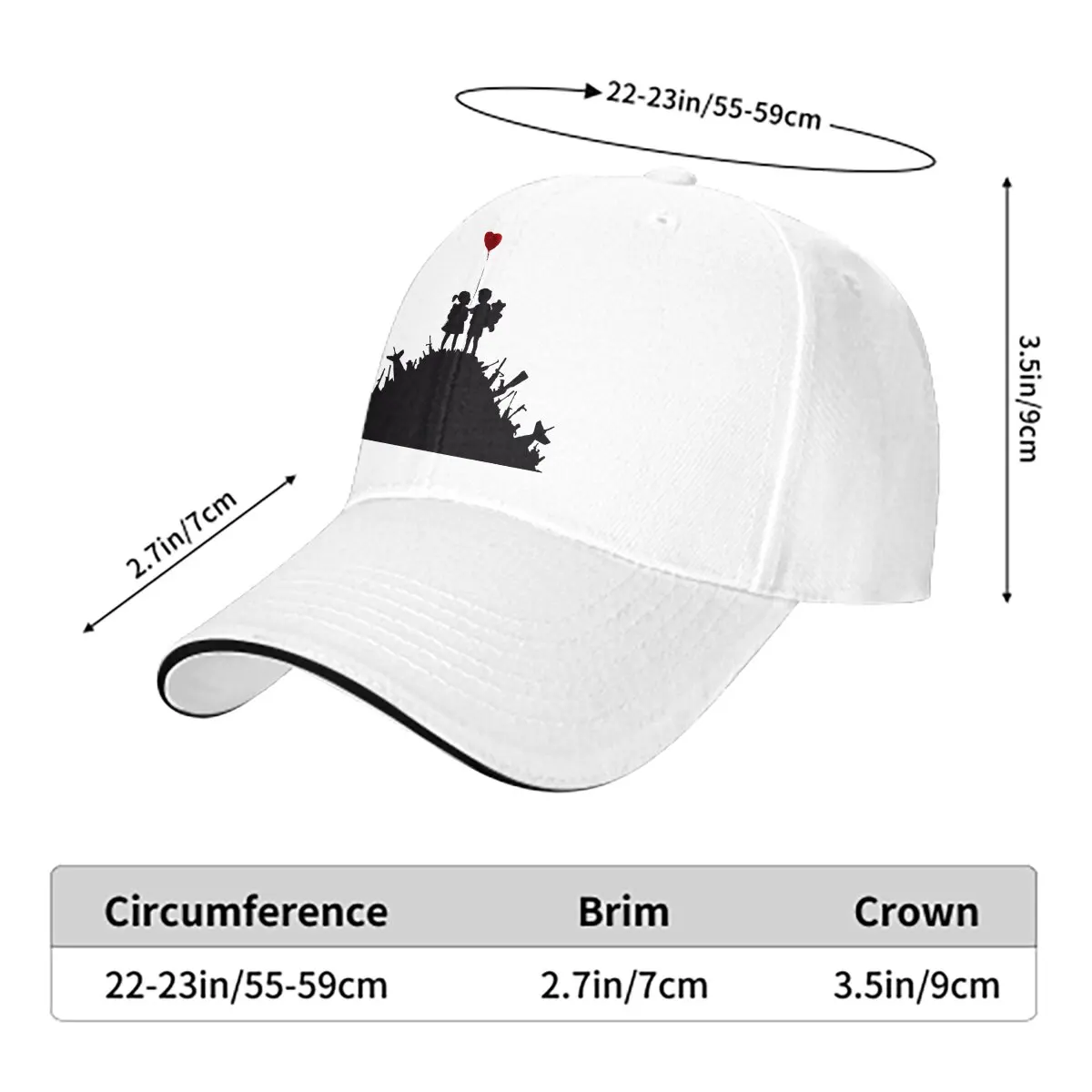 Children Boy and Girl with Heart Balloon Unisex Baseball Caps Peaked Cap Banksy Wall Art Sun Shade Hats for Men Women