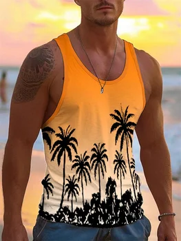 2024 Nouveau Hommes Hawaïen Sans Manches Gilet D'été Plage Sauveteur Casual Porter Hommes de Col Rond Sports de Plein Air T-Shirt Top S-5Xl