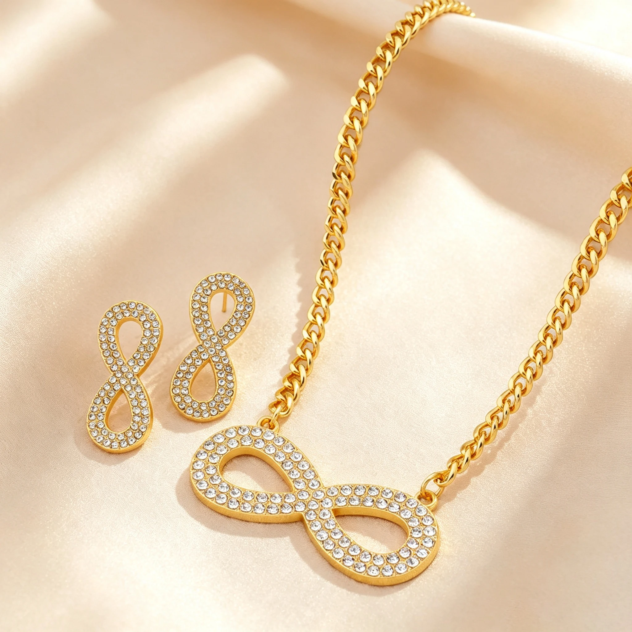 Infinite 8 Geometrisches Einfaches 2-teiliges Schmuckset Halskette & Ohrstecker Zirkonium Eleganter Damenschmuck Accessoires Geschenke – Detail 2