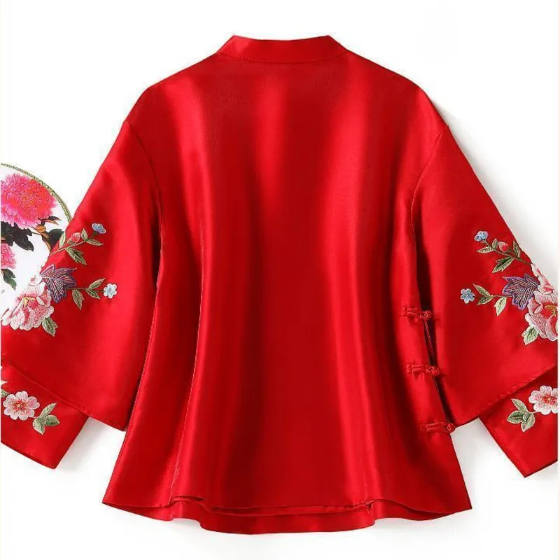 2023 Blouse Eleganti Loose Female Shirt Autumn Ethnic Style Tang Suit Coat Vintage Harajuku Embroidery Chinese Tops Women