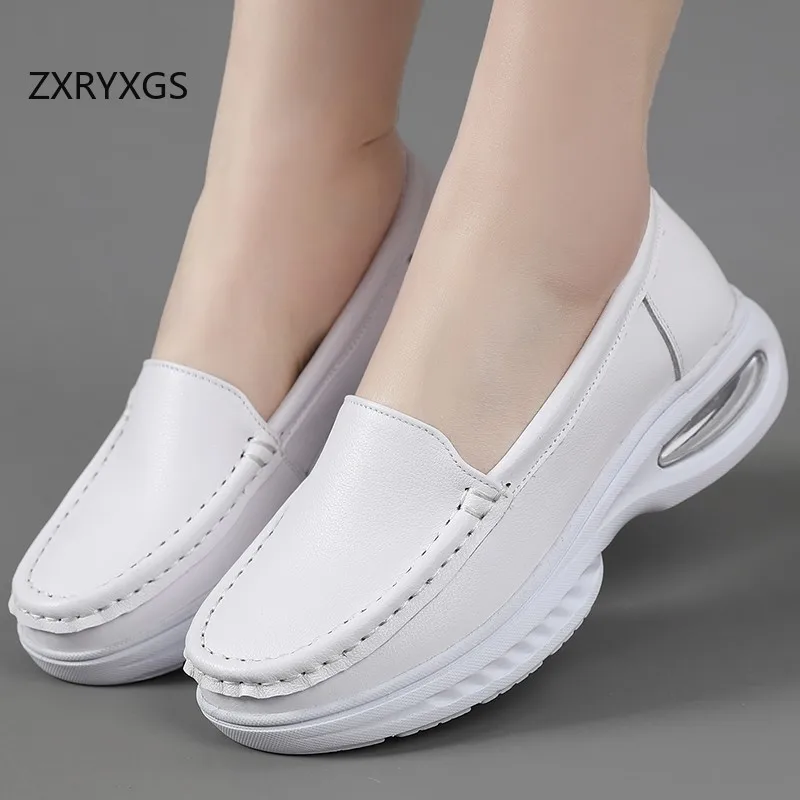 ZXRYXGS Top Cowhide White Sneakers Nurse  Air Cushion Shoes New 2026 Large Size Comfortable Breathable Shoes Women's Trend Shoes view 4