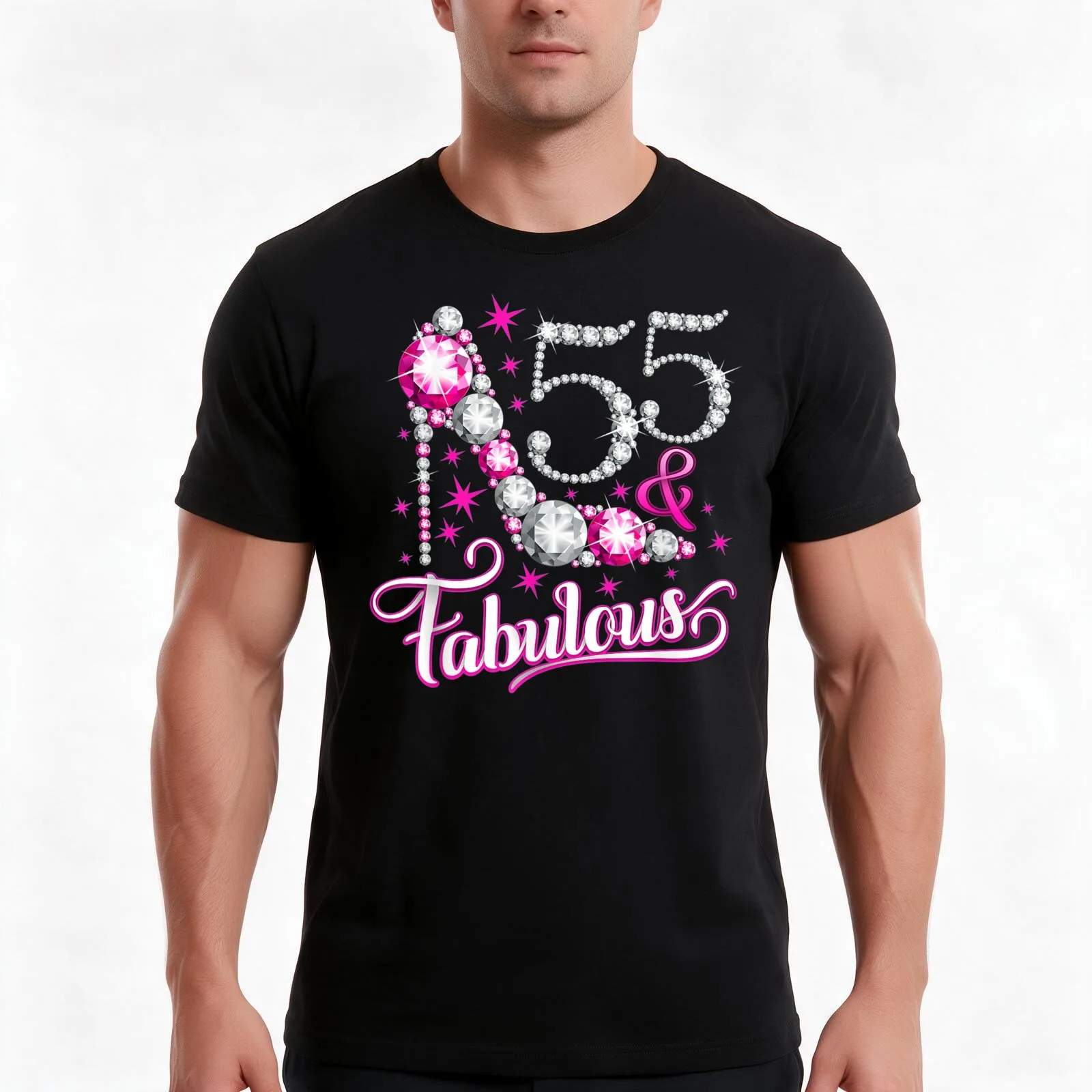 55 Birthday . Fifty-Five And Fabulous For Lady T-Shirt, Summer Casual Cotton Tee, Oversized Streetwear Tops, Unisex Men Women