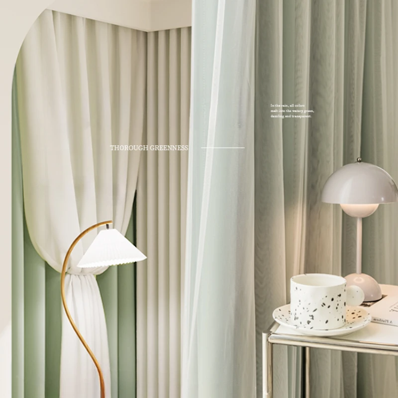 Full Blackout Thickened Curtain Bedroom Princess Room Sun Protection Double Curtains Living Room 2024 New Green Fresh Drapes