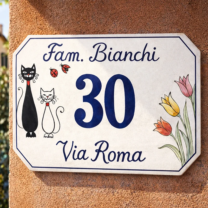 Custom Acrylic House Number Sign with Cat Design Personalized Door Plaque Outdoor Address Plate UV Printed Family Name Sign