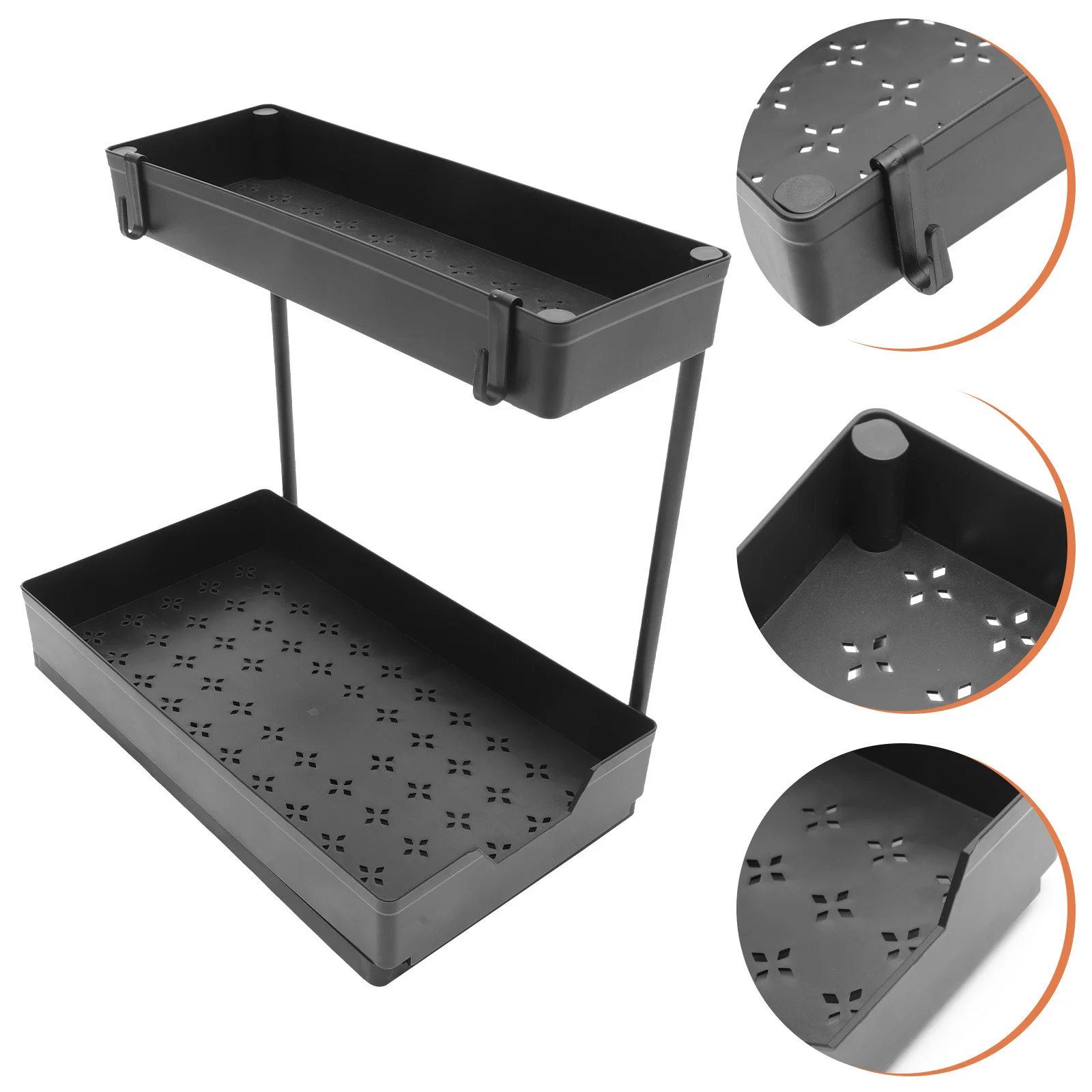 

2 Tier Under Sink Pull Out Organizer Strong ABS Material for Kitchen Cabinet Bathroom Storage Smooth Sliding Multi Purpose Shelf