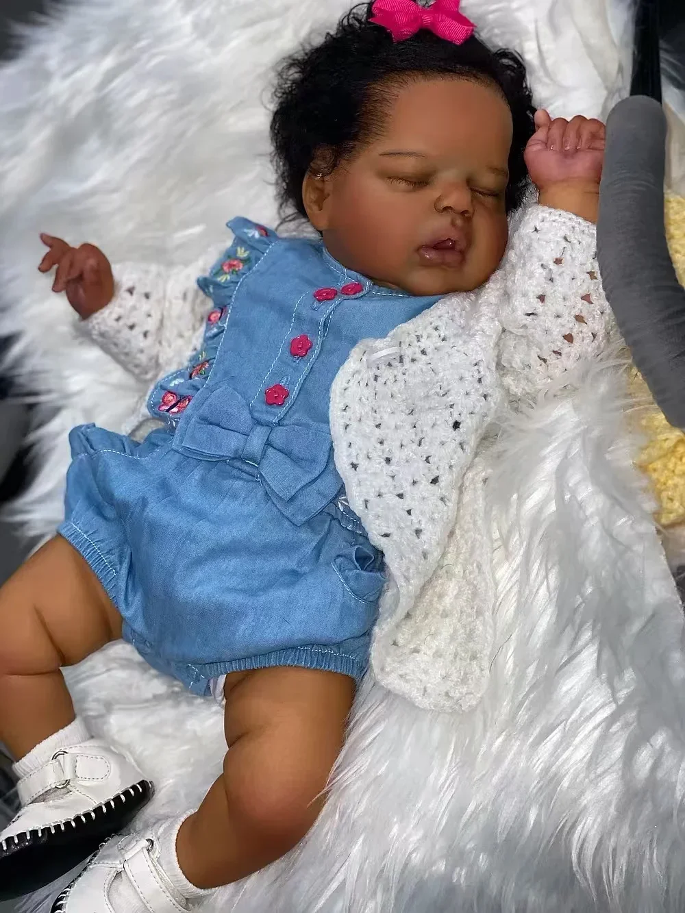 Customized Limited Supply 21inch Reborn Baby Alexis Dark Skin With Hand-Rooted Hair Already Finished With Different Dress