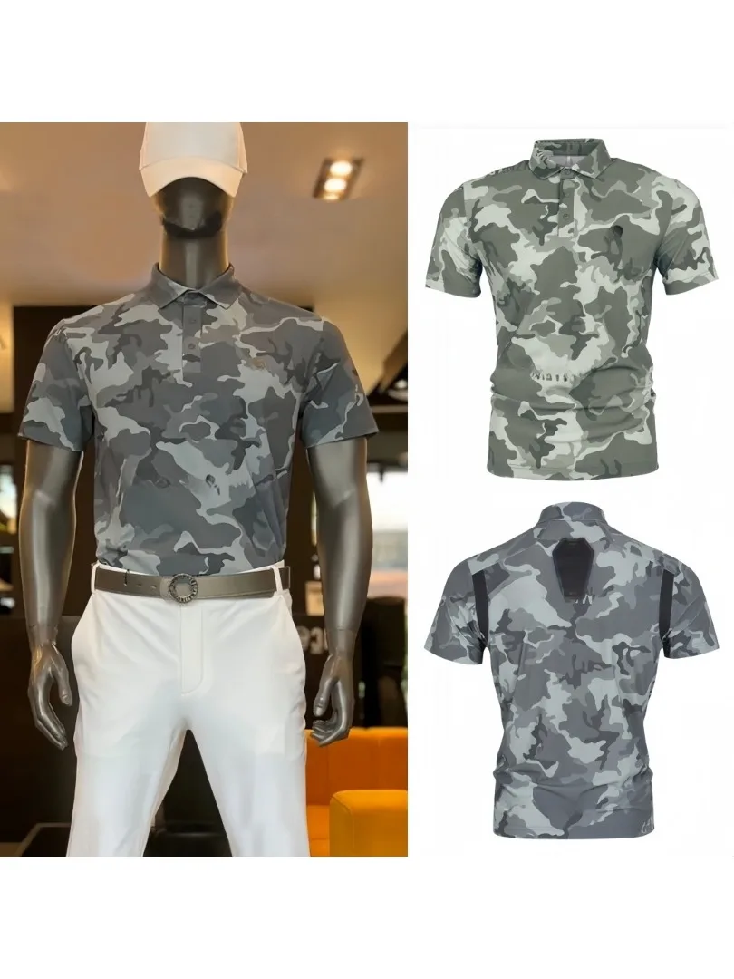 

Men Golf Shirt Summer 2024 With Lapel With Logo Camouflage Short Sleeve Slim Fit Athleisure Quick-drying Golf Clothing