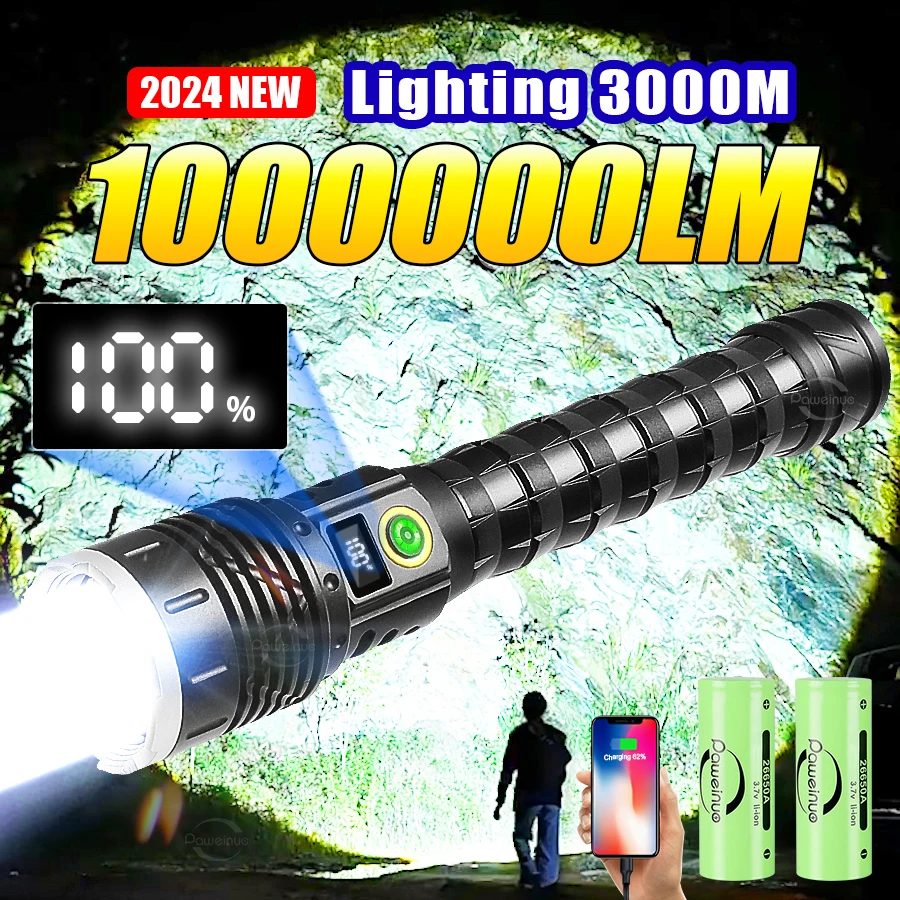 

Most Powerful High Power Led flashlight 1000000LM XHP360 Rechargeable Led Flashlight Zoom Outdoor Tactical Lantern Hunting Torch