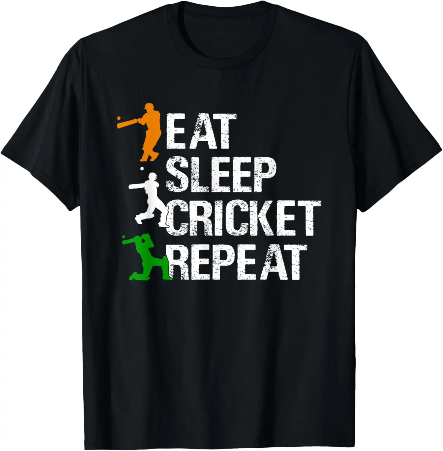 Eat Sleep Cricket Repeat - Cricketing Playing Cricket T-Shirt Custom Printed Graphic Tee T Shirts Mens Customizable Camiseta