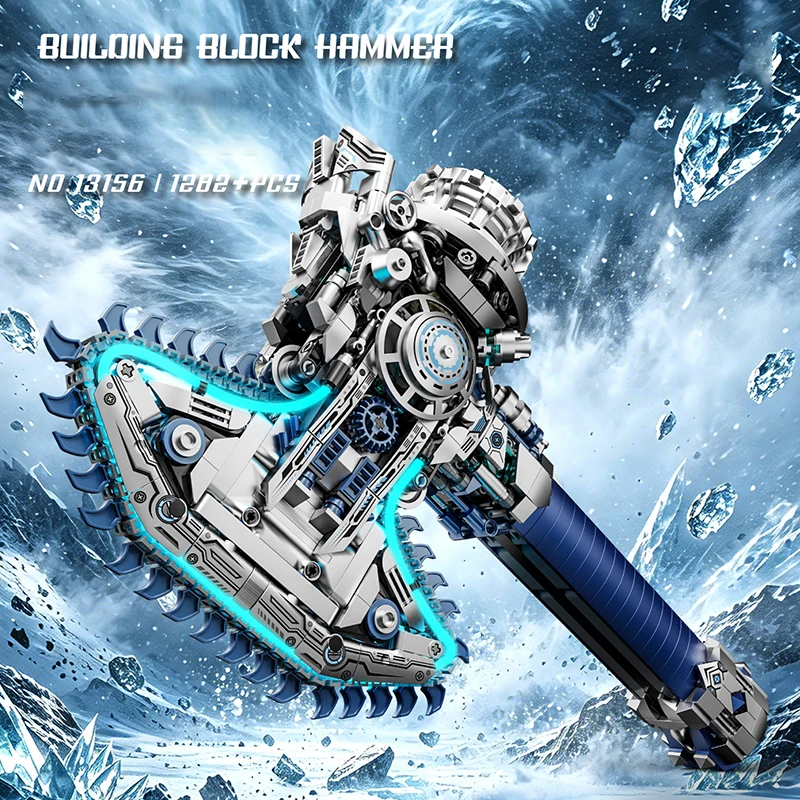 1282PCS Ice Core Battle Axe Lighted Building Blocks Set, Creative Toys Ornament, Educational Model Building Toys, Birthday Gift