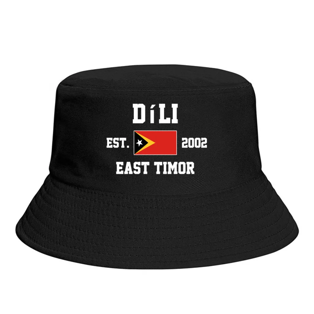 Bucket Hats  East Timor EST.2002 Díli Emblem Flag Sun Shade Cool Outdoor Summer Fisherman Caps Fishing Hat