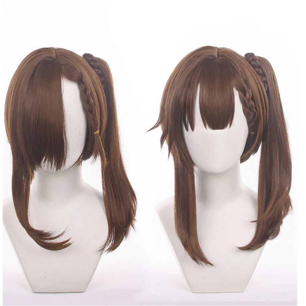 Hisako Kotobuki Cosplay Wig 40cm Brown Clip Ponytail Braid Hair Heat Resistant Synthetic Halloween Carnival Party Props Wigs