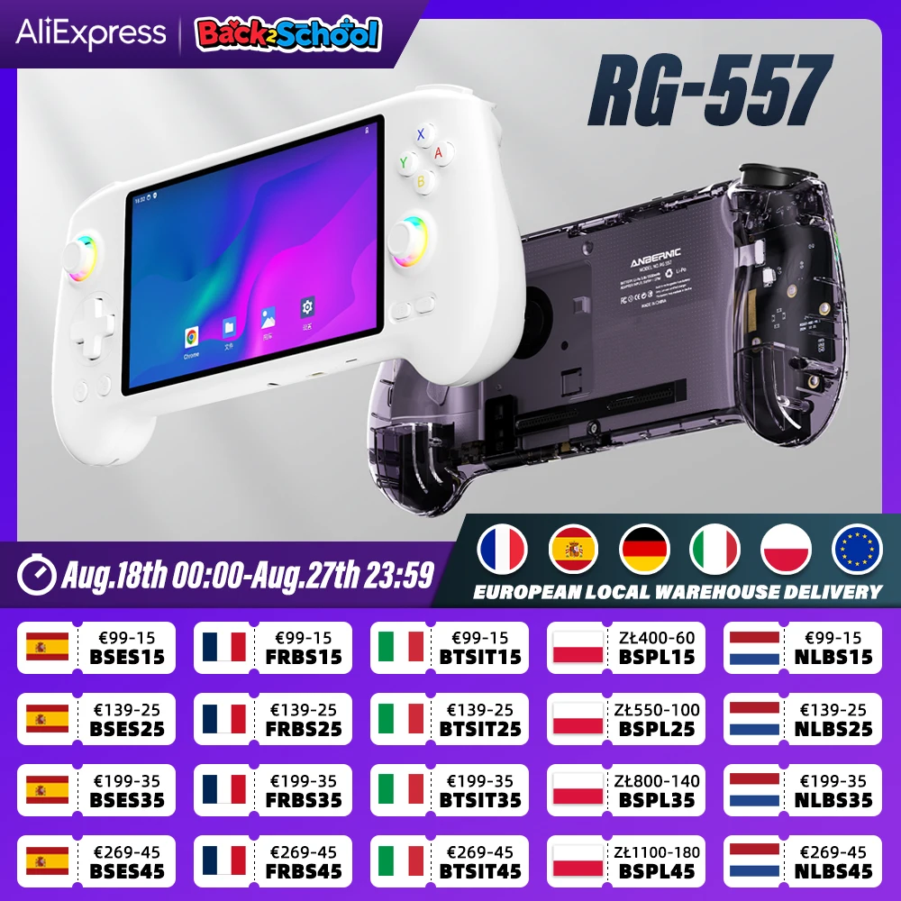 ANBERNIC-consola de juegos portátil RG557, procesador de dimensiones, pantalla AMOLED de 5,48 ", Joystick capacitivo Android14, ventilador de refrigeración de salida DP