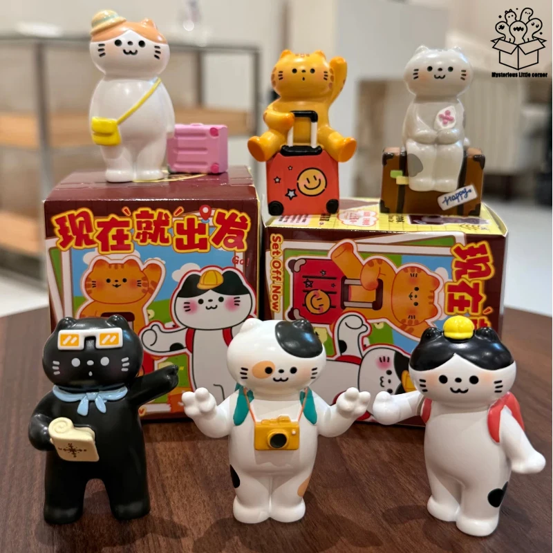 

Милый дорожный кот, слепая коробка, креативные мультяшные фигурки, милый кот, офисное украшение для рабочего стола, предметы для девочек, исцеляющие подарки на день рождения