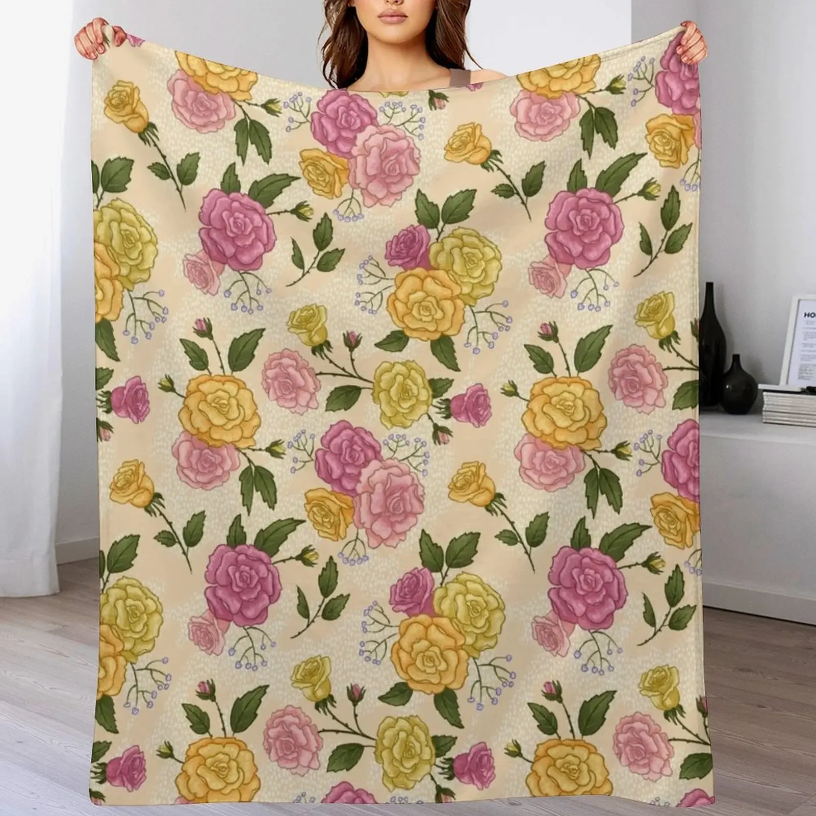 Lovely Roses Throw Blanket Warm Plush Fuzzy Blanket for Living Room
