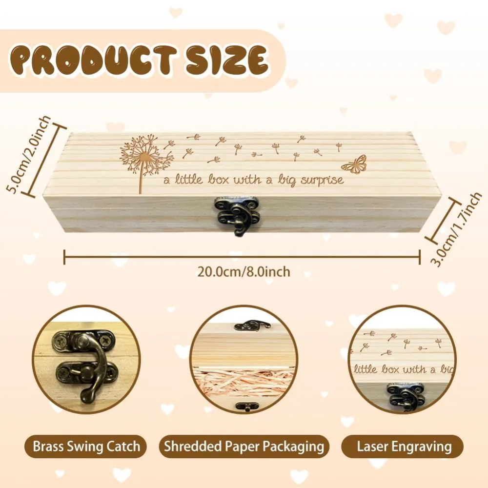 Pregnancy Test Keepsake Box Butterfly Dandelion Wooden Pregnancy Announcement Gifts Box with Raffia Ribbon and Lock Wooden