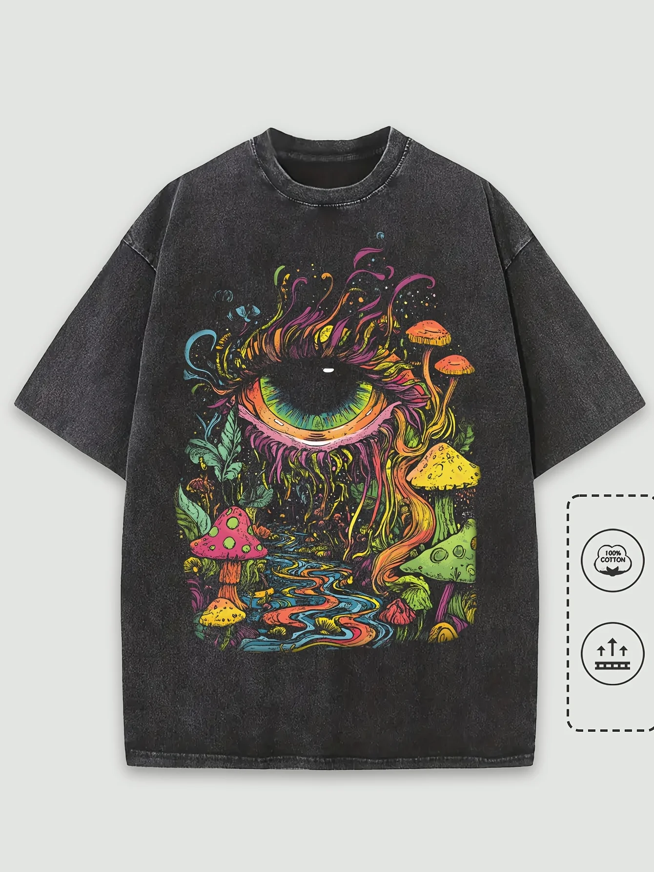 Washed 100% Cotton Men'S Unisex Graphic T-Shirt Mushroom Forest Crewneck Tee for Everyday Short Sleeve Shirt Young Adults