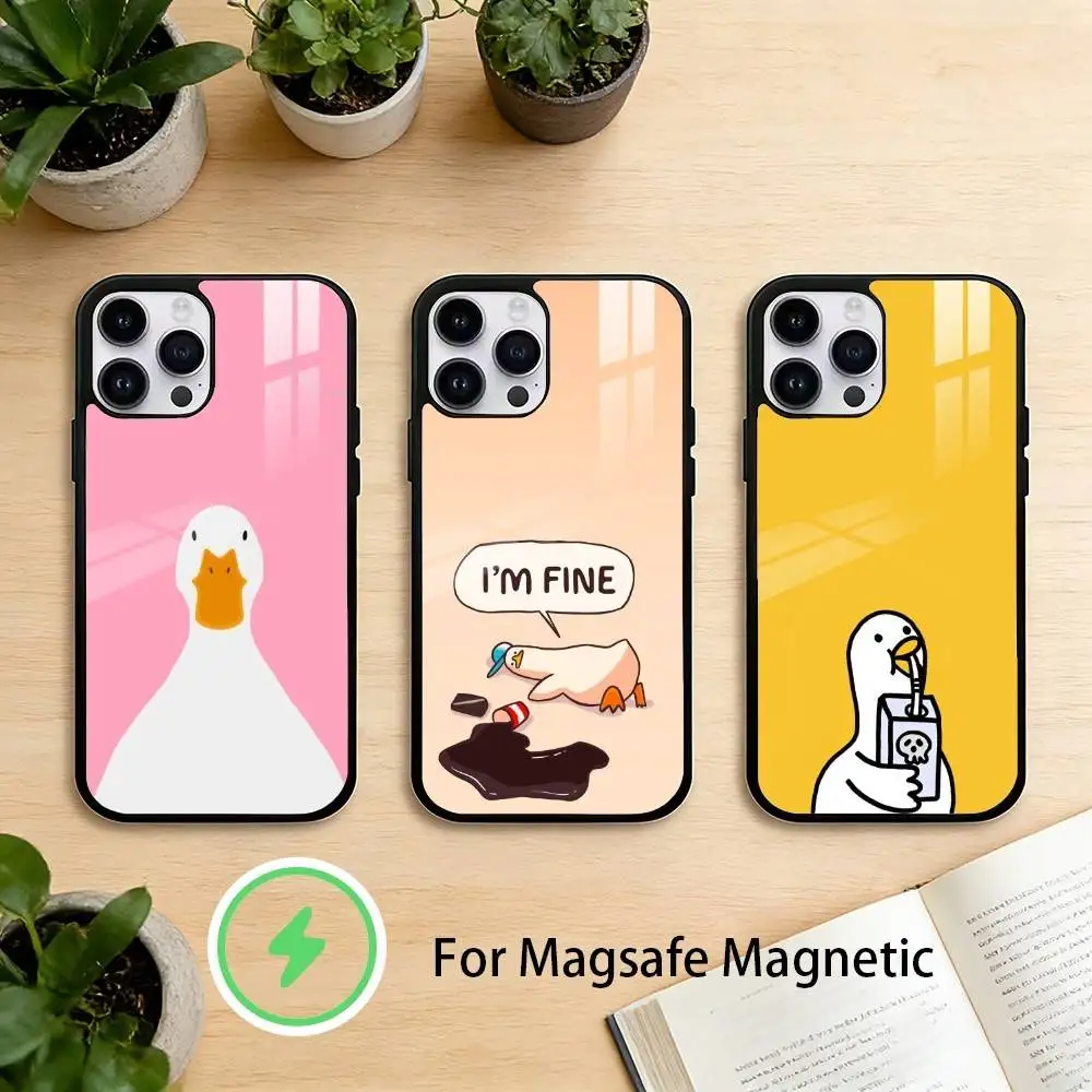 Cartoon Funny Duck Phone Case For iPhone 17 16 15 14 13 12 Pro Max Plus for Mirror Wireless Magnetic Cover
