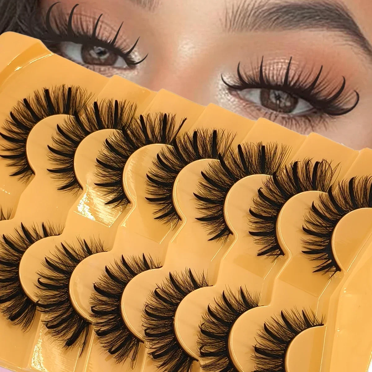 Manga Faux Wispy Long DramaticMink Lashes Fluffy Evil False Eyelashes with Spikes Fake Lash Strips Cat Eye Full Spiky Eyelashes