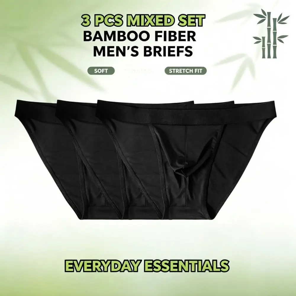 Soft Bamboo Fiber Men High‑Cut Bikini Briefs Integrated Pouch Moisture Wicking Athletic Underwear for Gym Training 1 3Pcs Set