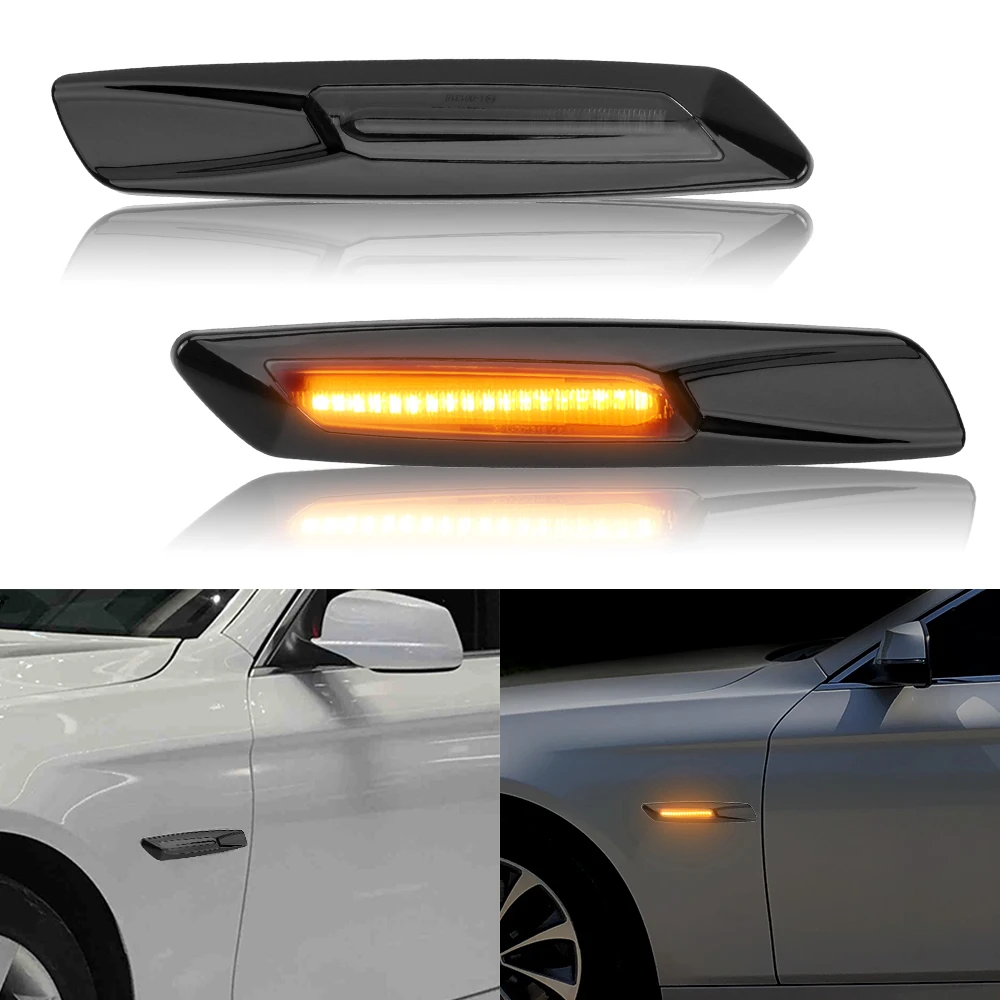 

Front Side Blinker Lights For BMW 1 3 5 Series E60 E61 E81 E82 E87 E88 E90 E91 E92 E93 1 pair Car Amber LED Side Marker Lights