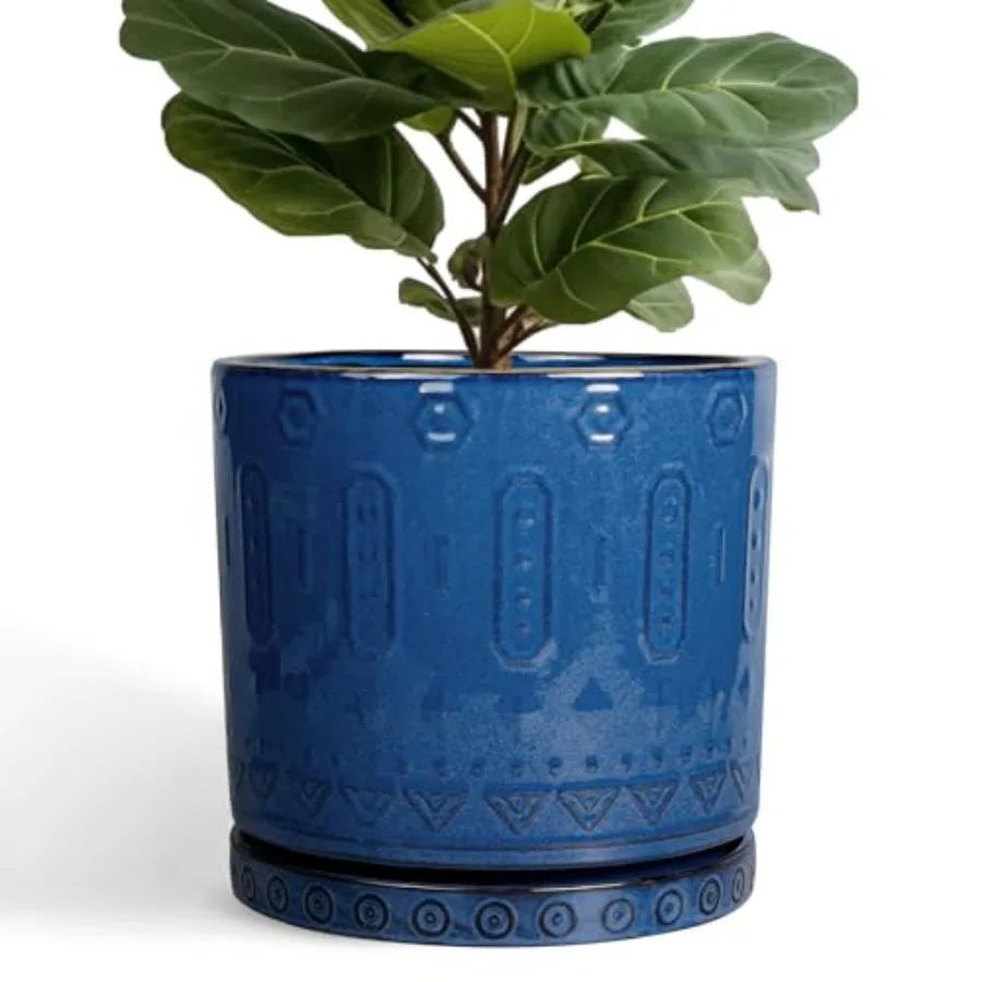 Ceramic plant pot with saucer, breathable design, fits all plants, prevents root rot