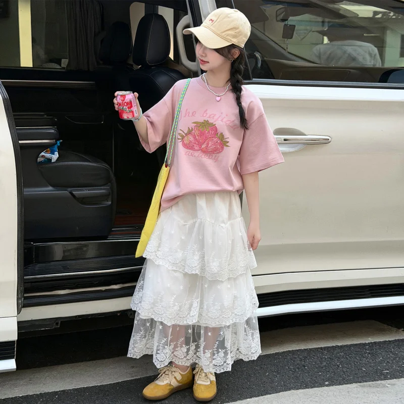 

Girls' Short-Sleeved Suit2026New summer stylish children's tops, summer clothing for girls, strawberry half-sleeve design, trend